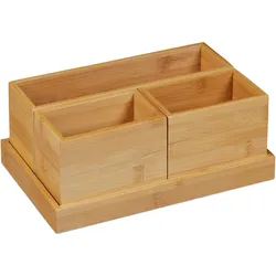 Relaxdays Schreibtisch Organizer, 4er Set, Stiftehalter, Bambus Ablage, Stifteschale, für Büro Utensilien, Briefe, natur