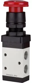 Riegler 3/2-Wegeventil, manuell »M3«, Pilztaster, Notrastung, NC, G 1/4