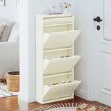 VEEHAUS Schuhregal Schmal Metall Schuhschrank Hoch Schuhkipper mit Magnetische Abdeckung Metall Montiert Schuhschrank Schmal und Wandmontage (Creme Farben, 3+1 Klappen)