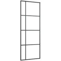 vidaXL Haustür Schiebetür ESG-Glas und Aluminium mattiert 90x205 cm Schwarz (1-St) schwarz 76 cm