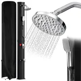 Mantigositeen Solardusche 60 Liter in Schwarz - Solar Gartendusche mit 3.5 Bar Wasserdruck - Inklusive Handbrause, 360° Duschkopf und Schutzhaube