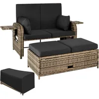 Tectake tectake® Rattan Sofa mit Aluminiumgestell zur Liege wandelbar,