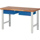 tecwerk Werkbank Ser.BK 650 B1500xT700xH790-1140mm Buche massiv grau/blau 2 Schubl.TW