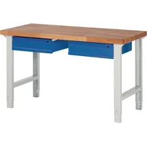 tecwerk Werkbank Ser.BK 650 B1500xT700xH790-1140mm Buche massiv grau/blau 2 Schubl.TW