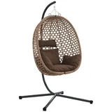 vidaXL Hängender Eierstuhlkorb mit Stand Kaffee Poly Rattan