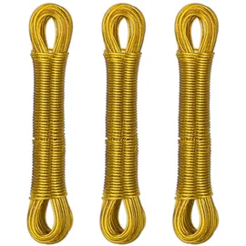 Relaxdays Wäscheleine 3er Set, 20m, Wäscheseil mit Stahlkern, PVC, extra stark, drinnen & draußen, Wäscheschnur, gelb
