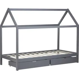 Homestyle4u Hausbett 90 x 200 cm Kiefer grau lackiert