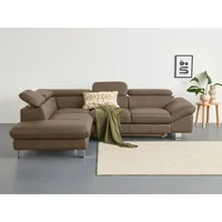 Ecksofa COTTA "Driver L-Form", grau (stone), B:268cm H:73cm T:214cm, Kunstleder SOFTLUX;LEDER BEEFY (ein abgedecktes Spalt-Rindsleder) im Sitz und Rücken (Korpus in Kunstleder);Luxus-Kunstleder;Leder Pampas (echtes Rindsleder) im Sitz und Rücken (Rückseite mit Spannstoff bezogen), Sofas, Ecksofa, mit Kopfteilverstellung, wahlweise mit Bettfunktion & Bettkasten