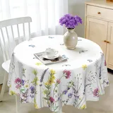 iEvery Runde Tischdecke mit Blumenmuster, 150 cm, abwischbar, Polyester, wasserdicht, abwischbar, runde Tischdecke für Küche, Esszimmer, Garten, Party, Picknick, Terrasse, Outdoor