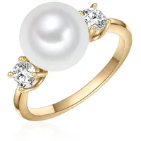 Lulu & Jane Perlen-Ring Messing Zirkonia Muschelkernperle in Gelbgold 52 Damen