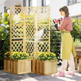 Outsunny Paravent mit Klappbarem Spalier, Pflanzkasten mit Sichtschutz,