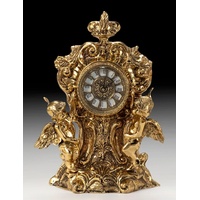 Casa Padrino Luxus Barock Tischuhr Gold 25 x H. 32 cm - Handgefertigte Bronze Uhr im Barockstil - Barock Schreibtischuhr - Barock Schreibtisch Deko - Barock Deko Accessoires - Barockstil Uhren
