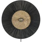 Wandleuchte Papier schwarz Rattan beige Wiener-Geflecht rund Boho Yaapi