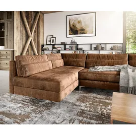 DeLife Wohnlandschaft Elio Lederimitat Vintage Braun Antik mit Hocker