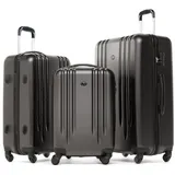 FERGÉ Kofferset Hartschale 3 teilig Koffer Set Marseille, 4 Rollen, (3er Kofferset stabil und leicht mit Zahlenschloß, 3 tlg., Hartschalen-Trolley Set 3 Größen Handgepäck Koffer M XL), Trolley 3er Koffer Set, Reisekoffer 4 Rollen, Premium Rollkoffer schwarz