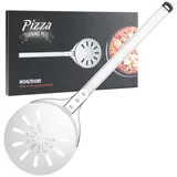 Pizzaschaufel, 20,3 cm, langer Griff, perforierter Aluminium-Pizzaschieber mit Silikonhaken, Pizzaofen-Zubehör