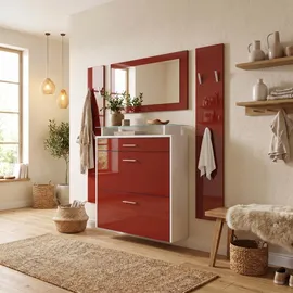 Vladon Malea Garderobe 180x180x23 cm Weiß matt/Bordeaux Hochglanz