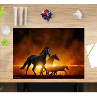 cover-your-desk Schreibtischunterlage für Kinder und Erwachsene Schwarze Pferde bei Sonnenaufgang, aus hochwertigem Vinyl , 60 x 40 cm