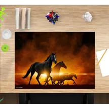 cover-your-desk Schreibtischunterlage für Kinder und Erwachsene Schwarze Pferde bei Sonnenaufgang, aus hochwertigem Vinyl , 60 x 40 cm
