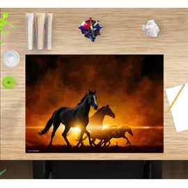 cover-your-desk Schreibtischunterlage für Kinder und Erwachsene Schwarze Pferde bei Sonnenaufgang, aus hochwertigem Vinyl , 60 x 40 cm
