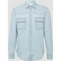 S.Oliver Regular Fit Jeanshemd aus Baumwoll-Mix im Western-Stil, Hellblau,