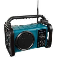 MEDION P66220 Baustellenradio mit Bluetooth 5.0, PLL UKW Radio, Spritzwassergeschützt (IP44), Robustes Gehäuse, LED-Arbeitslicht, integrierter Akku