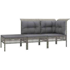 vidaXL 3-tlg. Garten-Lounge-Set mit Kissen Grau Poly Rattan