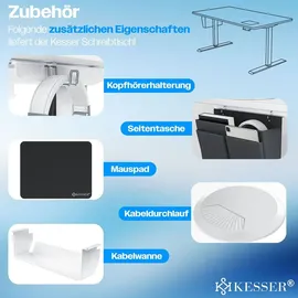 Kesser KESSER® Schreibtisch elektrisch & Ergonomisch Stehen & Sitzen 3-Memory 360° Rollen USB-Ladeanschluss 160x70cm Weiß | Weiß