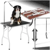 tectake® Haustier Trimmtisch, Frisiertisch Hund und Katze, Pflegetisch, Hundefriseur Zubehör, Dog Grooming, mit Galgen, Groomer Tisch klappbar, Schertisch Hund gummiert und Kratzfest - schwarz/weiß