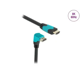 DeLock HDMI-Kabel 3 m Stecker gerade zu 90° unten gewinkelt Blau/Schwarz/Türkis