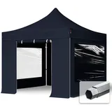 TOOLPORT Faltpavillon mit Seitenteilen (Panoramafenster) ALU Pavillon Partyzelt schwer entflammbar schwarz