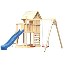 Karibu Stelzenhaus Frieda mit Wellenrutsche und Doppelschaukel Blau