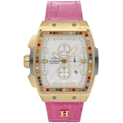 Chronograph HAEMMER GERMANY "TONNEAU", pink, weiß, Armbanduhren, Damen, Quarzuhr, Armbanduhr, Damenuhr, Lederarmband, verschraubte Krone, Tag