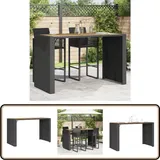 Garten-Bartisch mit Holzplatte Schwarz 185x80x110 cm Polyrattan - Gartentisch - Bartisch - Gartenmöbel - Outdoor-Tisch - Rattan Tisch