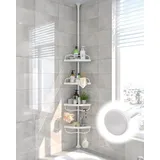 Sempicad Duschablage ohne Bohren, Teleskop Duschregal 137-317CM, Badregal Stehend Eckregal mit 4 Körben Teleskopregal Rostfrei Shower Shelf für Badewanne und Badezimmer Weiß