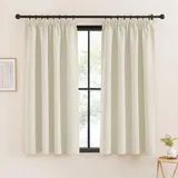 KGORGE Hitzeschutz Thermovorhang Kräuselband Vorhang Beige Blickdicht Gardienen 2-Set 160 x 140 cm(HxB) Verdunklungsvorhänge Kurze Thermo Wohnzimmer, Hellbeige