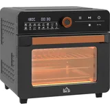 Homcom Minibackofen mit Umluft 20L 3 in 1 Mini Ofen mit Grillrost, Backblech und Krümelblech, 40 °C-220 °C Heißluftfritteuse mit Frittierkorb, Timer, Innenbeleuchtung, 1400W, Edelstahl