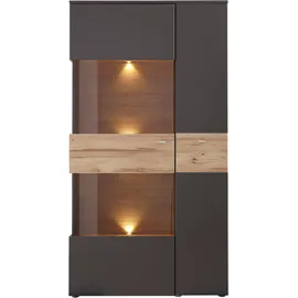 Forte Como Highboard, LED Beleuchtung Einlegeböden, Glastüre, Soft Close grau