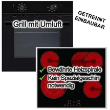 Wolkenstein ECO Umluftgrill + PKM Elektrokochfeld Zweikreis Bräterzone 60cm