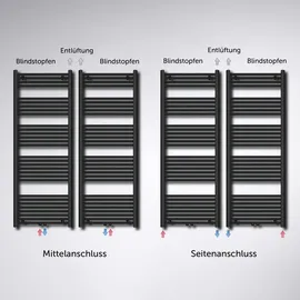 mai & mai Badheizkörper 600 x 1600 mm 800 W grau Seitenanschluss