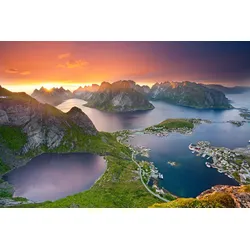 Fototapete PAPERMOON "Wasser und Berge Landschaft", bunt, B:3,50m L:2,60m, Vlies, Tapeten
