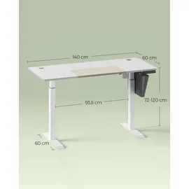 Songmics elektrisch höhenverstellbarer Schreibtisch weiß rechteckig, C-Fuß-Gestell weiß 140,0 x 60,0 cm
