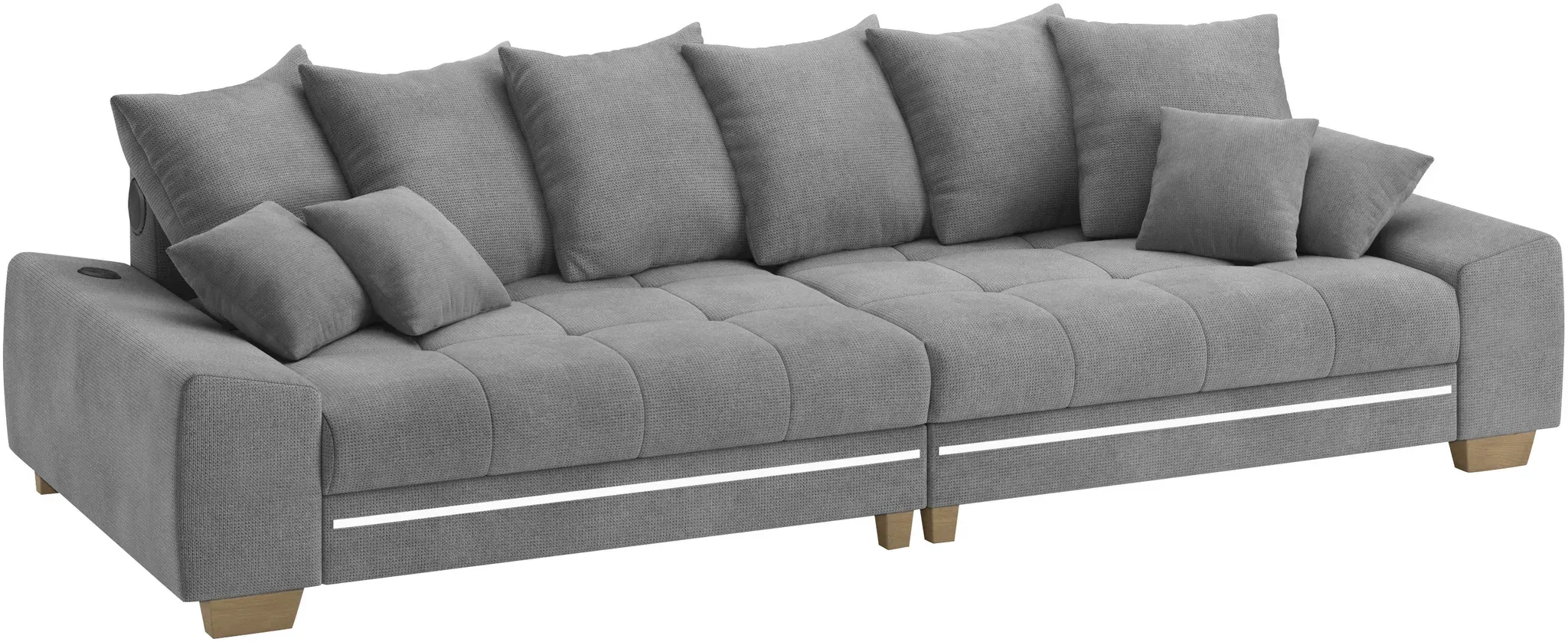 Big-Sofa MR. COUCH "Nikita II", grau (memphis 20 stone), B:300cm H:88cm T:118cm, Memphis (Grundgewebe - 100% Polyester; Nutzschicht- 90% Polyester / 10% Polyamide), Sofas, Big-Sofa, RGB-LED, Bluetooth-Soundsystem, wahlweise mit Kaltschaum