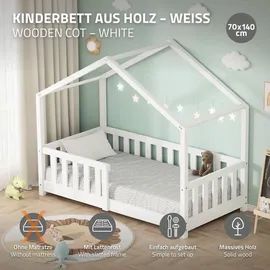 ML-Design Hausbett 70 x 140 cm Kiefer massiv weiß