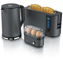 Arendo Frühstücks-Set in grau Wasserkocher / Toaster / Eierkocher