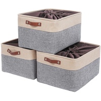 Mangata Aufbewahrungskorb,[3er Pack] Extra große Aufbewahrungsbox Stoff, Box für Schrank, Decke und Kleidung(XLarge, Grau/beige)