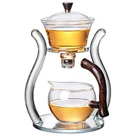 RORA Lazy Kungfu Glas-Teeset, magnetischer Wasserdurchlauf, Teekanne mit drehbarer Abdeckung, halbautomatisch, Glaskanne, Orange