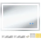 Tectake tectake® Rechteckiger LED Spiegel mit Touchschalter, 3 Lichtfarben Dimmbar,
