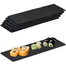 Relaxdays Schieferplatte 6er Set, längliche Servierplatten aus Schiefer, Servieren & Beschriften, 30x10 cm, anthrazit