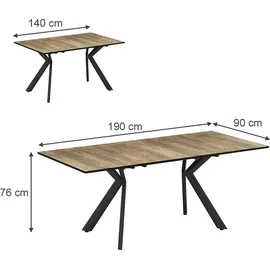 Vicco Esstisch Trill, Eiche rustikal/Schwarz/Schwarz,
